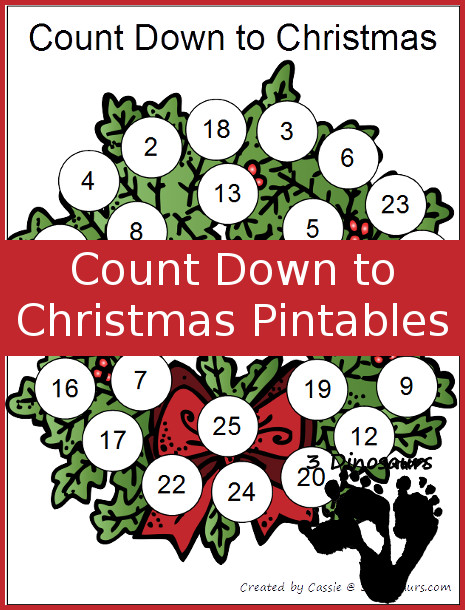 Free Single Page Count Down to Christmas Printables- 3Dinosaurs.com