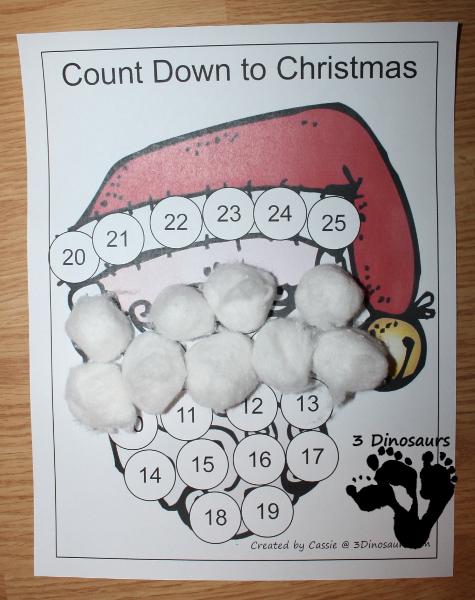 Free Single Page Count Down to Christmas Printables- 3Dinosaurs.com