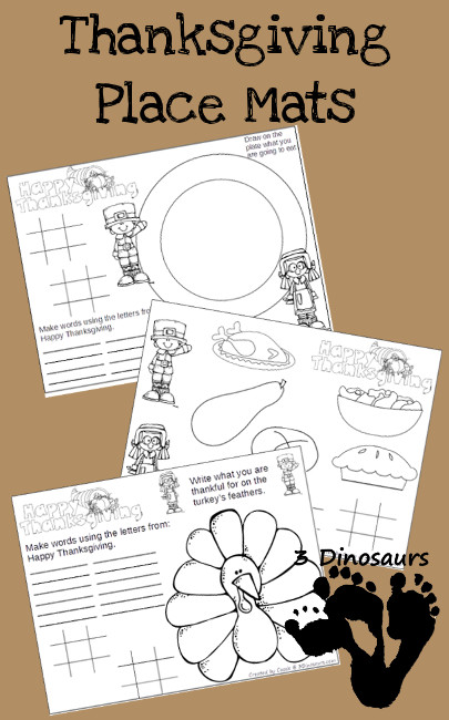 Free Thanksgiving Place Mats Printable - 3Dinosaurs.com