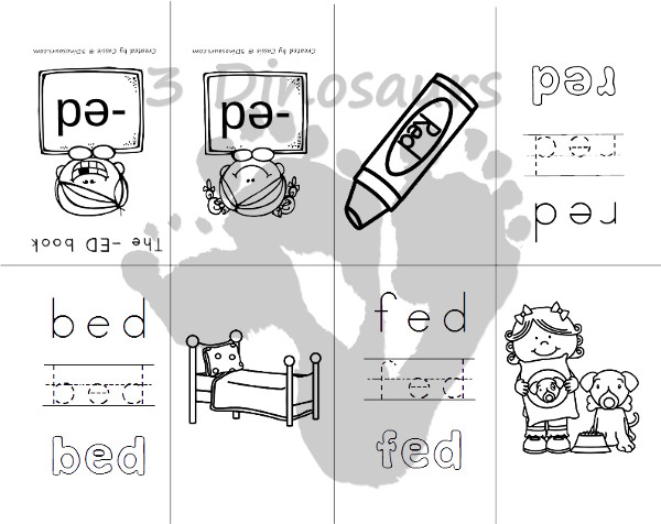 Free CVC Word Family Small Books: Short E:  -ed, -en, -et - 3Dinosaurs.com