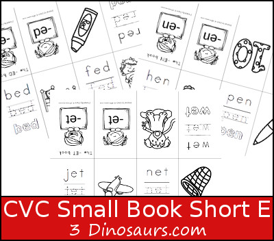 Free CVC Word Family Small Books: Short E:  -ed, -en, -et - 3Dinosaurs.com