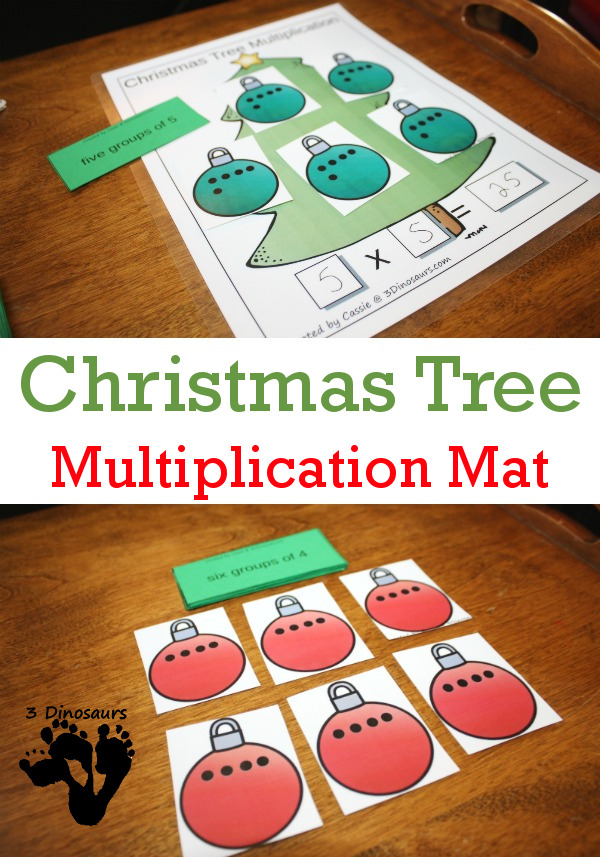 Free Easy to Use Christmas Tree Hands-On Multiplication Mat - hands on look at multiplication and groups of numbers added together - 3Dinosaurs.com