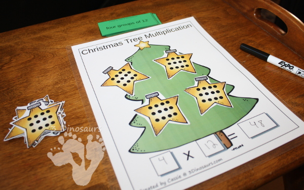 Free Easy to Use Christmas Tree Hands-On Multiplication Mat - hands on look at multiplication and groups of numbers added together - 3Dinosaurs.com