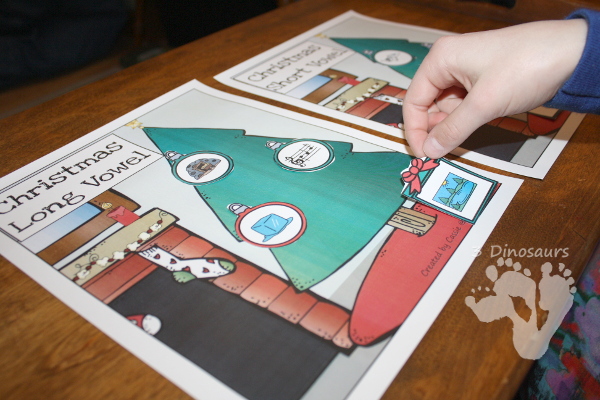 Free Christmas Tree Vowel Sorting - CVC vs CVCe words - 3Dinosaurs.com