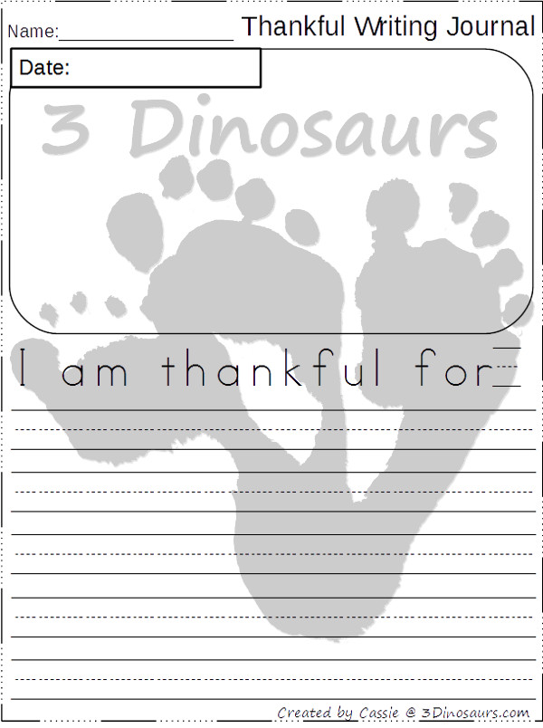Free Thankful Journal Writing For Kids - 2 different line options - 3 different pages with cover - 3Dinosaurs.com