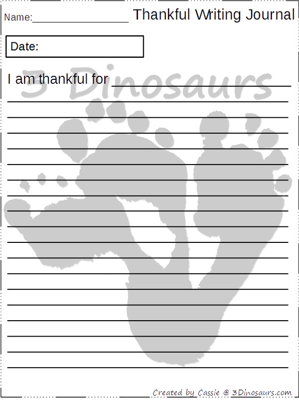 Free Thankful Journal Writing For Kids - 2 different line options - 3 different pages with cover - 3Dinosaurs.com