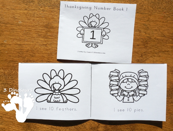 Thanksgiving Themed Number Set 1 to 10 - with clip cards, puzzles, no-prep worksheets, easy reader books, playdough mats and more $ - 3Dinosaurs.com #printablesforkids #thanksgiving #fallprintables #tpt #teacherspayteachers