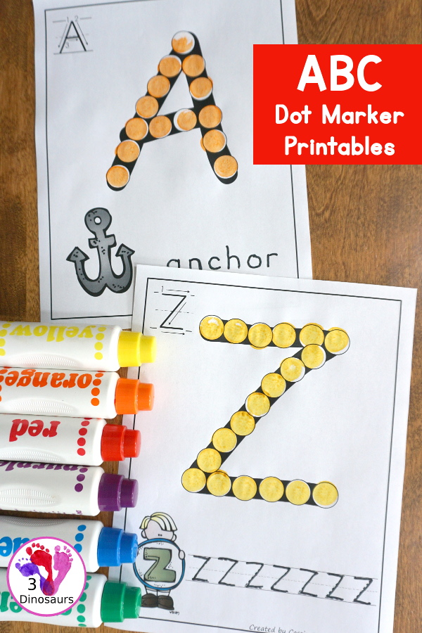 Free ABC Dot Marker Uppercase & Lowercase - 78 pages of printables with 2 options for each uppercase letter and lowercase letter. You have a letter and handwriing on each page. - 3Dinosaurs.com
