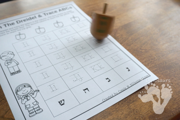 Free Hanukkah Spin and Trace ABCs: Print& Cursive - 4 letters per page with tracing uppercase and lowercase together in print and cursive - 3Dinosaurs.com