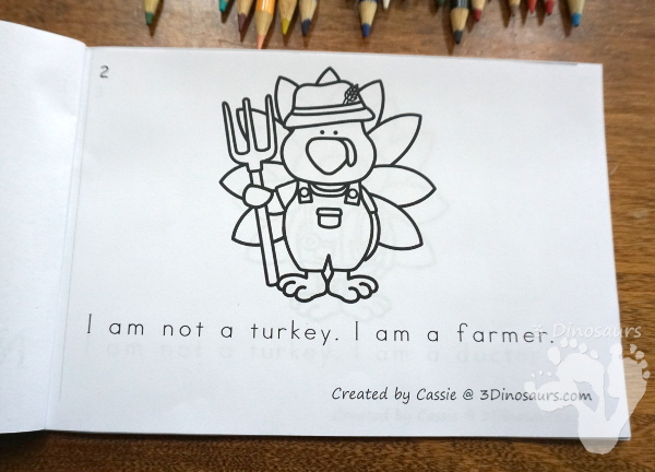 Free I Am Not A Turkey Easy Reader Book - 10 page book for kids to read and color - 3Dinosaurs.com