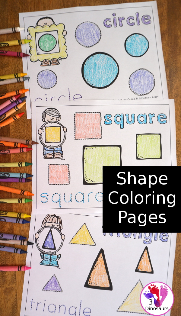 Free Easy No-Prep Shape Coloring Pages - 11 shapes for kids to color and trace - 3Dinosaurs.com