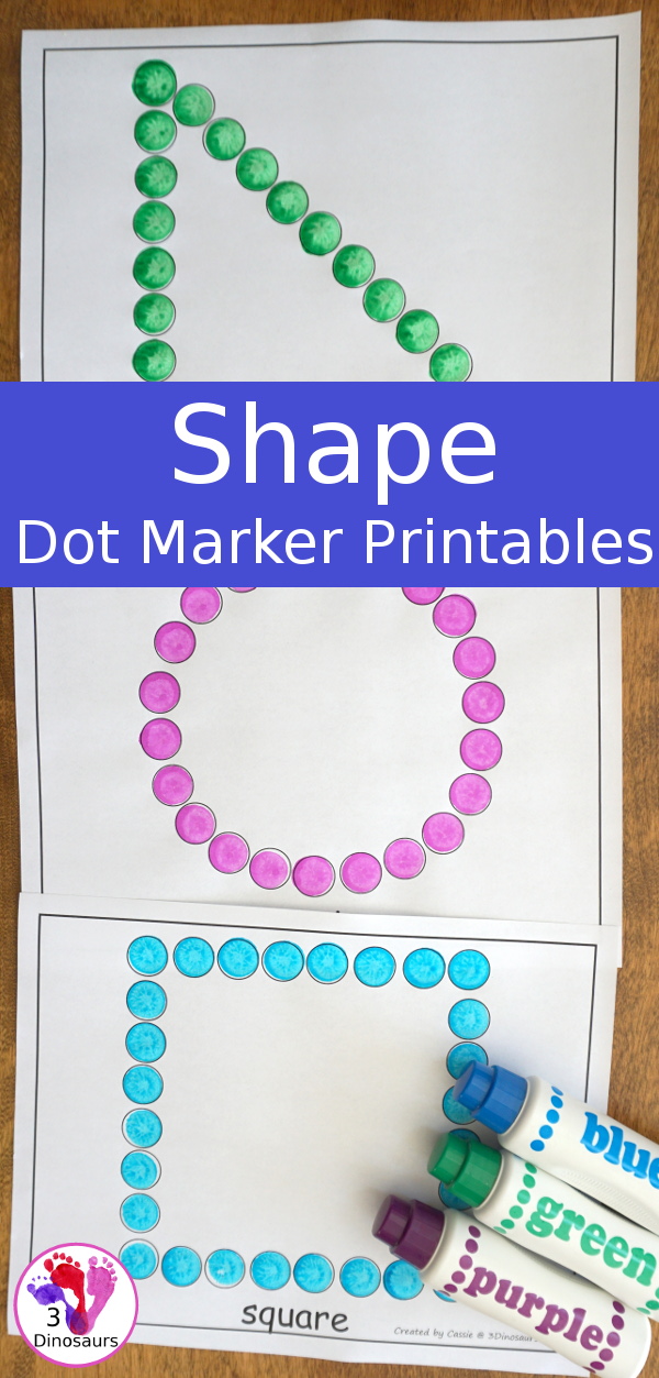 Free Shape Dot Marker Printables - 15 shapes for kids to have fun with dot markers or hands-on covering shape dot marker - Easy shape printable to use with kids. - 3Dinosaurs.com