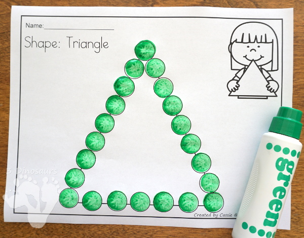 Shape Dot Marker Printables - 14 shapes for kids to have fun with dot markers or hands-on covering in two options for each shape - 3Dinosaurs.com