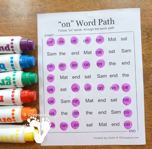 Early Reading Printables BOB Books Printables: Set 1 Book 1 Mat & 2 Sam - with 5 fun activities for kids to use with books working on CVC and first sight words - 3Dinosaurs.com