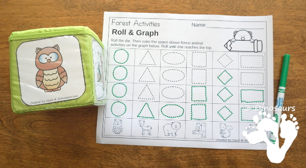 Easy to Use Forest Animals Graphing - with graphing and 2 dice options plus graphing ABCs, numbers, and shapes - 3Dinosaurs.com #graphing #mathforkids #kindergarten #prek #forestforkids 
