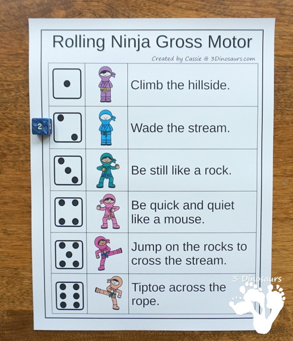 Free Ninja Themed Gross Motor with Ninja at Night - with 6 fun movements with fun idea from the book and other fun ninja ideas - 3Dinosaurs.com 