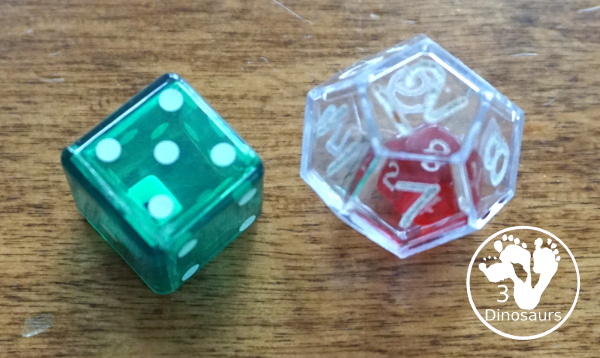 Free Roll A Cornucopia Printable - an easy way to work on counting 1 to 6, addition up to 12, or multiplication 1 to 6 or 1 to 12 with a hands-on math and recording sheet for addition and multiplication - 3Dinosaurs.com