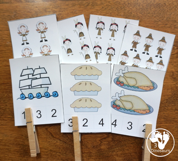 Free Thanksgiving Pack for Tot, Preschool, Kindergarten, First Grade - over 120 pages for the main pack and 29 pages in the Tot-Preschool Pack with a mix of hands-on and no-prep activities - 3Dinosaurs.com