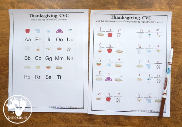 Free Thanksgiving Pack for Tot, Preschool, Kindergarten, First Grade - over 120 pages for the main pack and 29 pages in the Tot-Preschool Pack with a mix of hands-on and no-prep activities - 3Dinosaurs.com