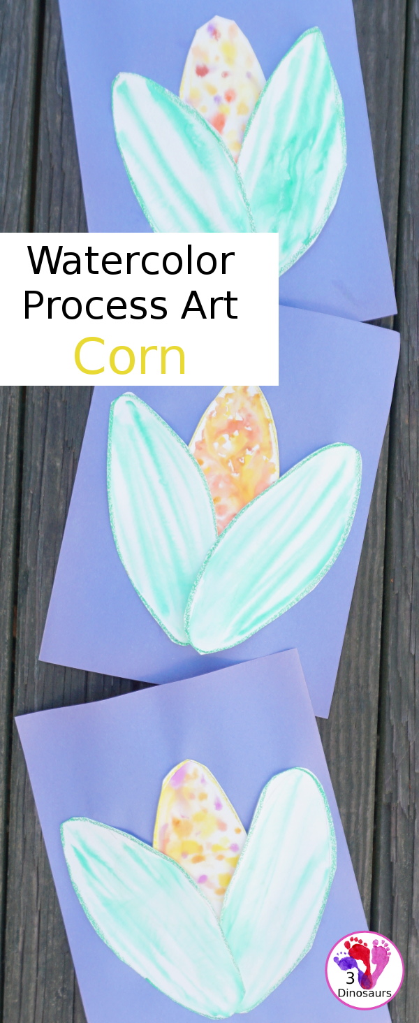 Watercolor Process Art Corn - a fun activity to make corn for a Thanksgiving or harvest celebration - 3Dinosaurs.com