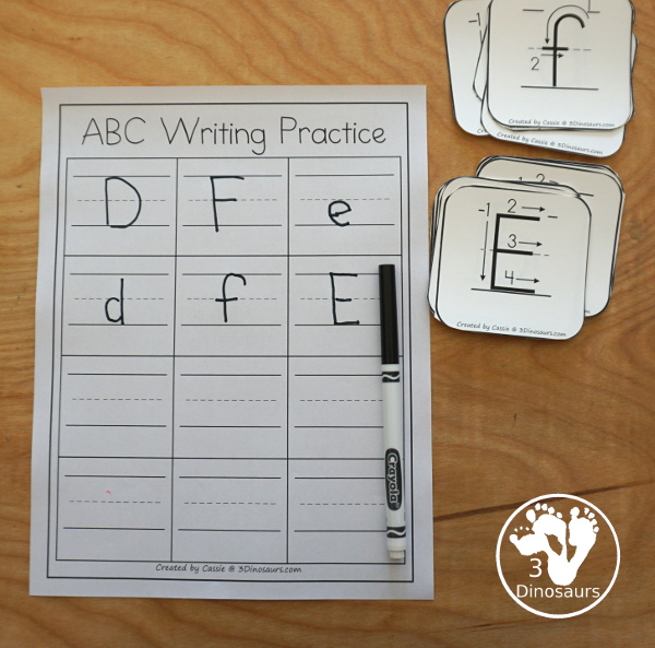 Free Writing Practice ABC Dice - with letter formation dice with folding dice and cube dice with several recording and center ideas for the letters - 3Dinosaurs.com