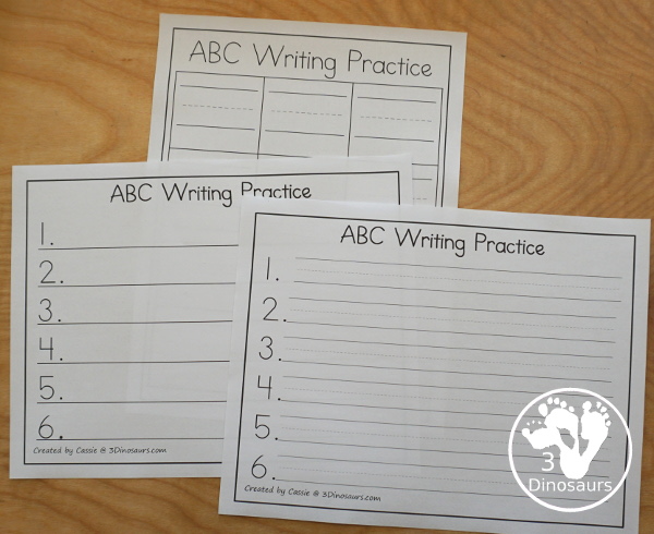 Free Writing Practice ABC Dice - with letter formation dice with folding dice and cube dice with several recording and center ideas for the letters - 3Dinosaurs.com