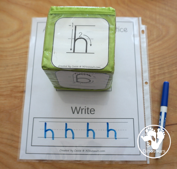 Free Writing Practice ABC Dice - with letter formation dice with folding dice and cube dice with several recording and center ideas for the letters - 3Dinosaurs.com