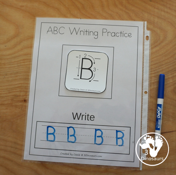 Free Writing Practice ABC Dice - with letter formation dice with folding dice and cube dice with several recording and center ideas for the letters - 3Dinosaurs.com