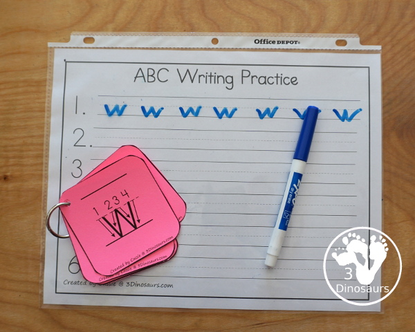 Free Writing Practice ABC Dice - with letter formation dice with folding dice and cube dice with several recording and center ideas for the letters - 3Dinosaurs.com