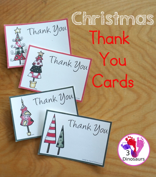 Free Christmas Thank You Notes Printable - fun Christmas tree themed thank you cards that you can use during the holidays - 3Dinosaurs.com
