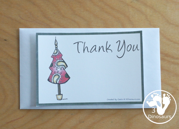 Free Christmas Thank You Notes Printable - fun Christmas tree themed thank you cards that you can use during the holidays - 3Dinosaurs.com