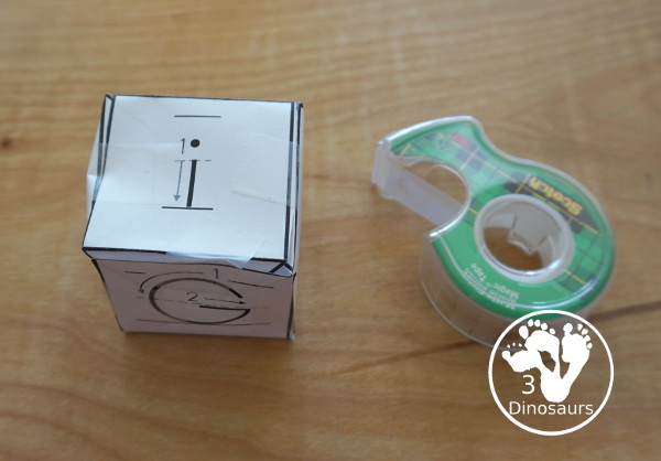 Free Writing Practice ABC Dice - how to fold a printed dice for the ABC letter dice - 3Dinosaurs.com