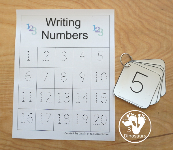 Free Number Tracing Charts 1 to 15 or 1 to 20 - easy no-prep printable for tracing numbers - 3Dinosaurs.com