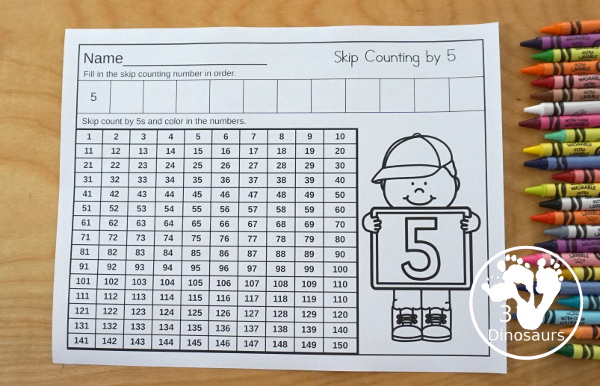 Free Skip Counting 2 to 12 No-Prep Worksheet - 11 pages of skip counting printables from 2 to 12 for kids to fill in the number and color the numbers - 3Dinosaurs.com #firstgrade #secondgrade #skipcounting #freeprintable #kindergarten #printablesforkids