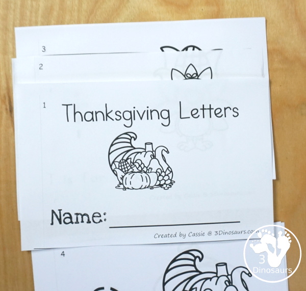 Free Thanksgiving Themed ABC Easy Reader Book - the book works on lowercase letters with Thanksgiving themes in a 12 page book - 3Dinosaurs.com