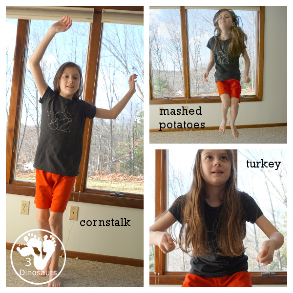 Free Thanksgiving Gross Motor Dice - to get kids moving and have fun with easy gross motor movements - 3Dinosaurs.com