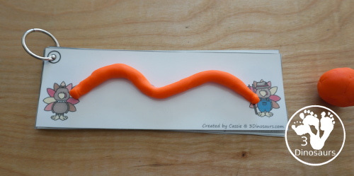 Free Turkey Themed Prewriting Strips - 10 prewriting strips with thick lines for kids to work on prewriting during Thanksgiving - 3Dinosaurs.com