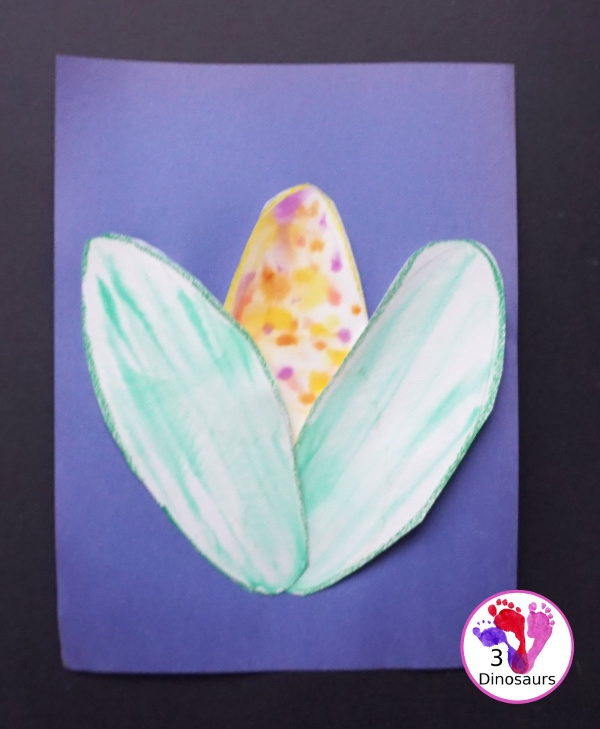 Watercolor Process Art Corn - a fun activity to make corn for a Thanksgiving or harvest celebration - 3Dinosaurs.com
