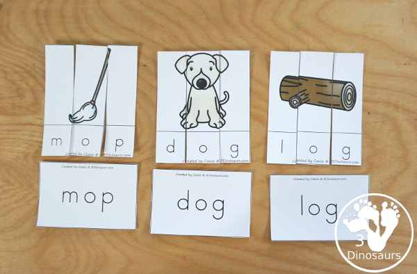 Free CVC Word Family Puzzles Short O: - 10 fun short O puzzles for kids to learn short O CVC words: -og, -op, -ot - 3Dinosaurs.com