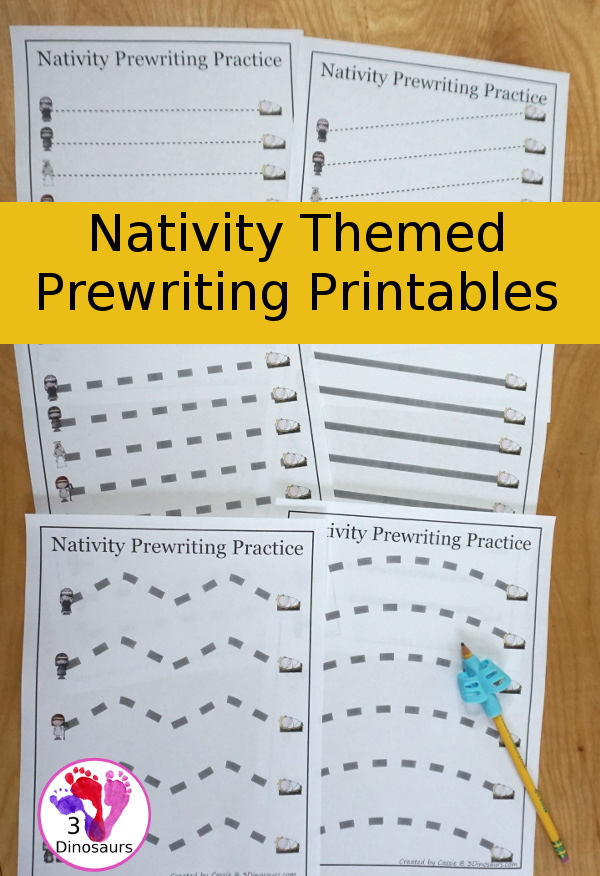 Free Nativity Theme Prewriting Printable - 28 page of prewriting printables with a Nativity theme to them.- 3Dinosaurs.com