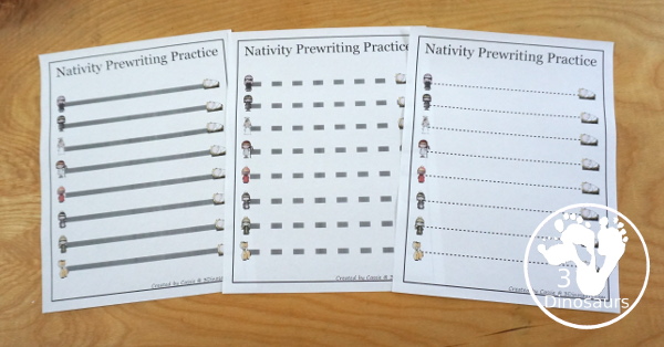 Free Nativity Theme Prewriting Printable - 28 page of prewriting printables with a Nativity theme to them.- 3Dinosaurs.com
