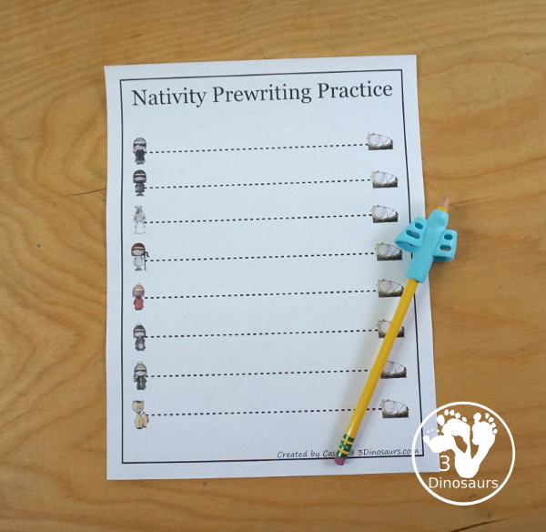 Free Nativity Theme Prewriting Printable - 28 page of prewriting printables with a Nativity theme to them.- 3Dinosaurs.com