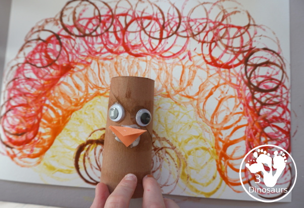 Easy to make Paper Roll Turkey Craft - a fun paper roll stamped turkey for kids to make for Thanksgiving - 3Dinosaurs.com