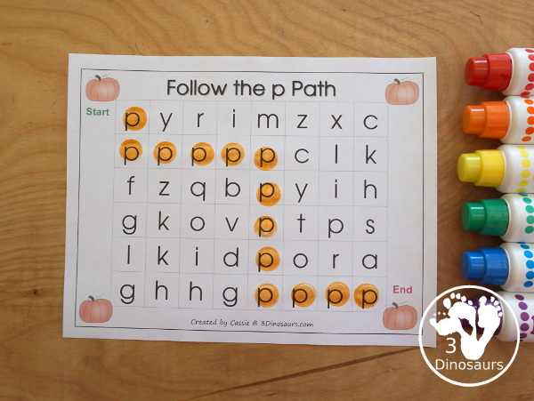 Romping & Roaring P Pack: Letter P is for Pumpkin  - a letter P pack that has prewriting, finding letters, tracing letters, coloring pages, shapes, puzzles and more - 3Dinosaurs.com