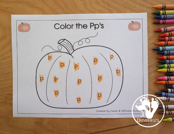 Romping & Roaring P Pack: Letter P is for Pumpkin  - a letter P pack that has prewriting, finding letters, tracing letters, coloring pages, shapes, puzzles and more - 3Dinosaurs.com