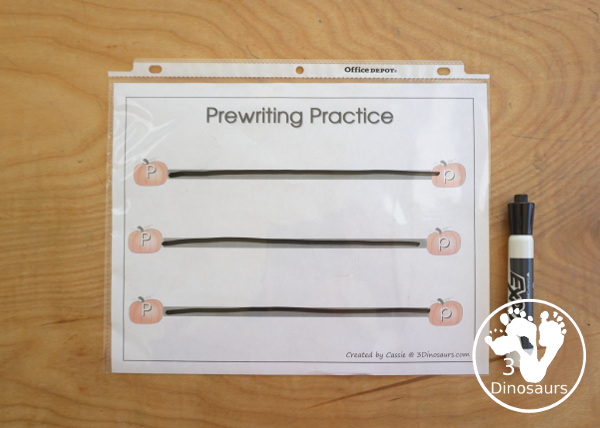 Romping & Roaring P Pack: Letter P is for Pumpkin  - a letter P pack that has prewriting, finding letters, tracing letters, coloring pages, shapes, puzzles and more - 3Dinosaurs.com