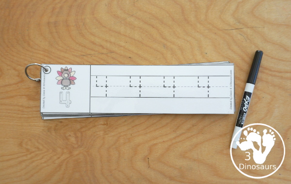 Free Turkey Theme Number Tracing Strips - with numbers 0 to 20 with tracing the number and example of how the number is written with fun turkeys. - 3Dinosaurs.com