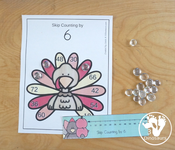 Turkey Skip Counting Activities - with no-prep packs, skip counting mats, skip counting 12 arrow puzzles, and task cards to work on skip counting from 2 to 12 - 3Dinosaurs.com