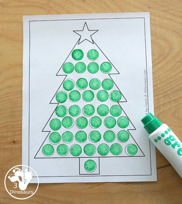 Free Christmas Tree Fine Motor Mat Printable - with Christmas Tree tracing, Christmas Tree mat, Christmas Tree dot marker, Christmas Tree q-tip - with different options for the Christmas Tree - 3Dinosaurs.com