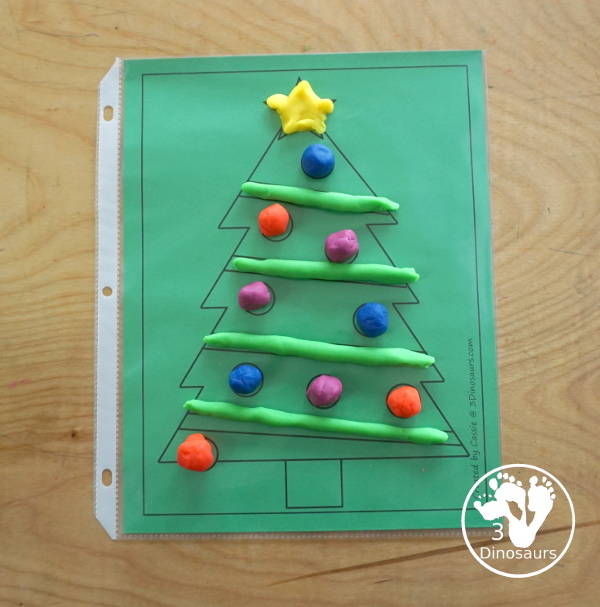 Free Christmas Tree Fine Motor Mat Printable - with Christmas Tree tracing, Christmas Tree mat, Christmas Tree dot marker, Christmas Tree q-tip - with different options for the Christmas Tree - 3Dinosaurs.com